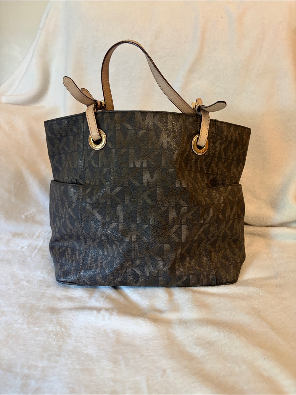 Michael Kors Brown and Beige MK Monogram Tote with Matching Pouch - Picture 6 of 8